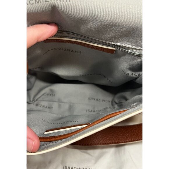 Isaac Mizrahi Crossbody Saddle Bag Leather & Faux Leather Brown &‎ White - Picture 8 of 12